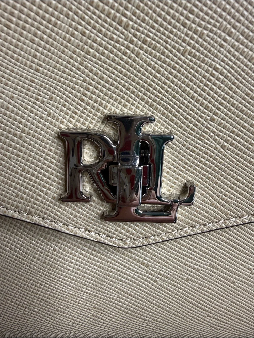 Ralph Lauren Beige Top-Handle Leather Satchel with RL Monogram - Picture 10 of 13